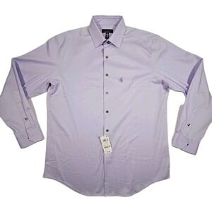 Alfani Mens Regular Fit Solid Dress Shirt Lilac Whisper 15-15.5 34-35